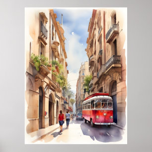 Vattenfärgskonst i Barcelona Poster