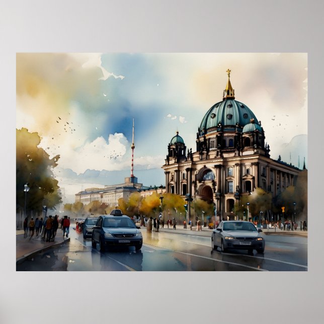Vattenfärgskonst i Berlin Poster (Framsidan)