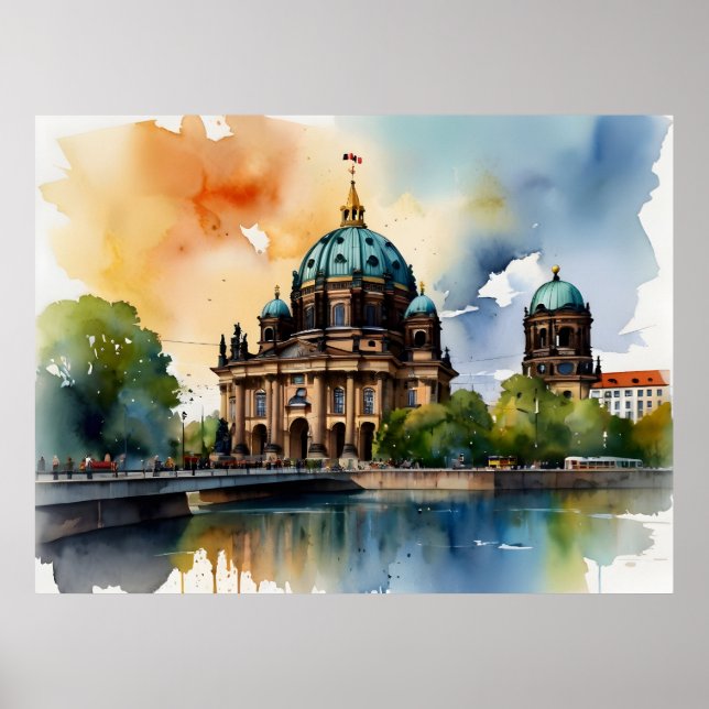 Vattenfärgskonst i Berlin Poster (Framsidan)