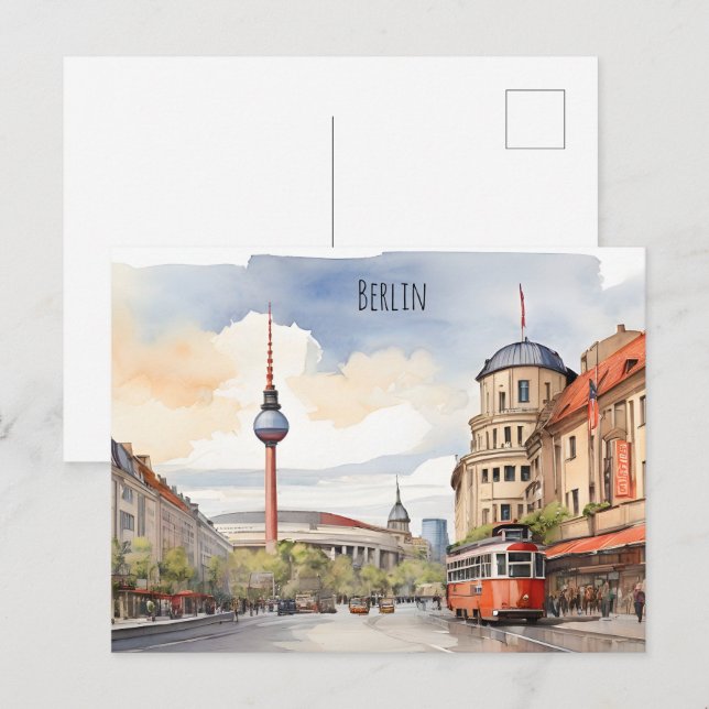 Vattenfärgskonst i Berlin Vykort (Fram/baksida)