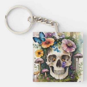 Vattenfärgskonst i Blommigten Mushroom Skull