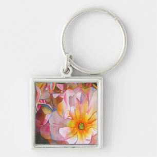 Vattenfärgskonst i Cornelia pastel rosa ros Fyrkantig Silverfärgad Nyckelring