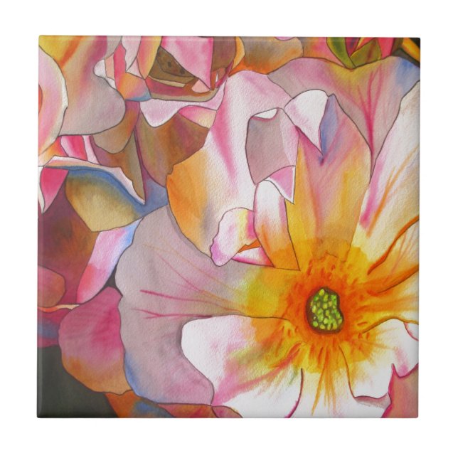 Vattenfärgskonst i Cornelia pastel rosa ros Kakelplatta (Framsidan)