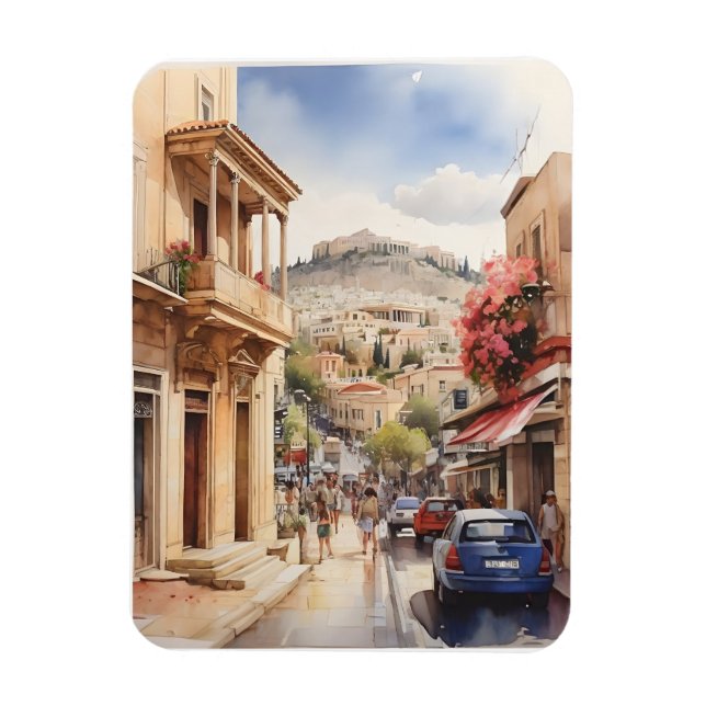 Vattenfärgskonst i Grekland Magnet (Vertikal)