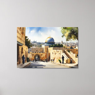 Vattenfärgskonst i Jerusalem Israel Canvastryck