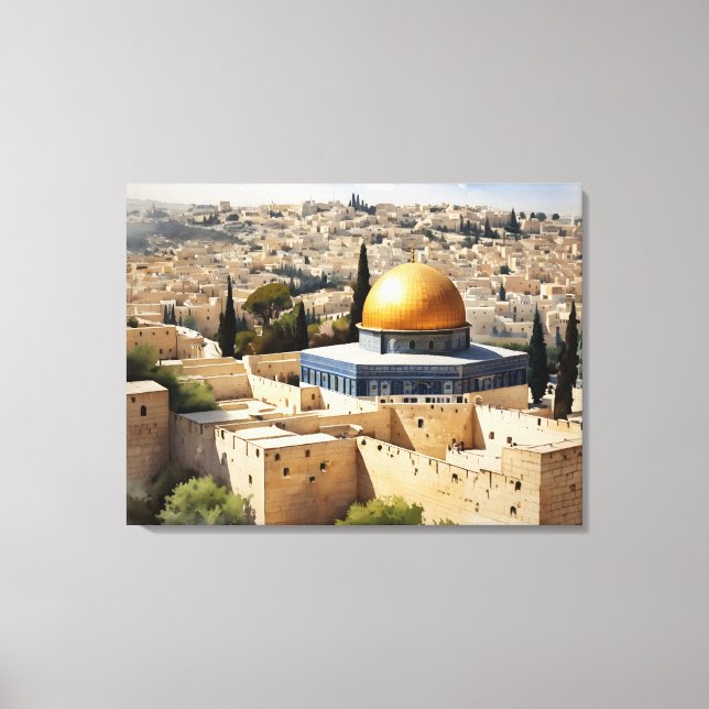 Vattenfärgskonst i Jerusalem Israel Canvastryck (Framsida)