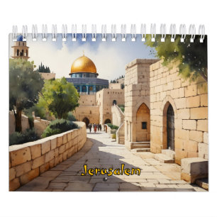 Vattenfärgskonst i Jerusalem Israel Kalender