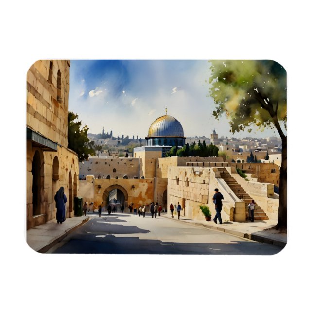 Vattenfärgskonst i Jerusalem Israel Magnet (Horisontell)