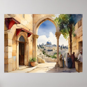Vattenfärgskonst i Jerusalem Israel Poster