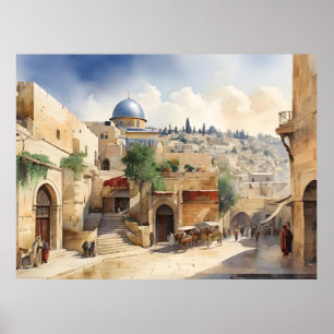 Vattenfärgskonst i Jerusalem Israel Poster