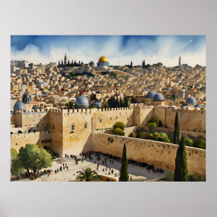 Vattenfärgskonst i Jerusalem Israel Poster