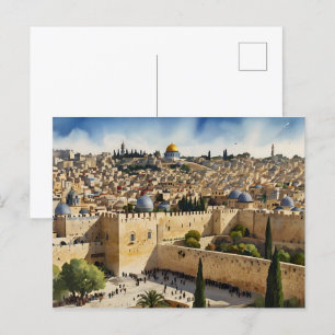 Vattenfärgskonst i Jerusalem Israel Vykort