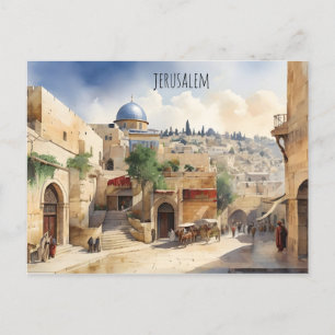 Vattenfärgskonst i Jerusalem Israel Vykort