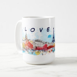 Vattenfärgskonst i kärlek Paris Eiffel Torn Travel Kaffemugg