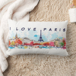 Vattenfärgskonst i kärlek Paris Eiffel Torn Travel Lumbarkudde