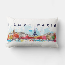 Vattenfärgskonst i kärlek Paris Eiffel Torn Travel Lumbarkudde