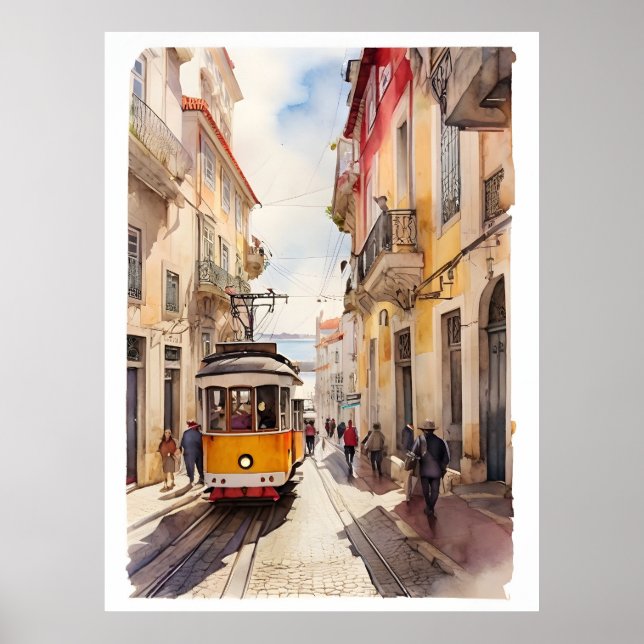 Vattenfärgskonst i Lissabon Poster (Framsidan)