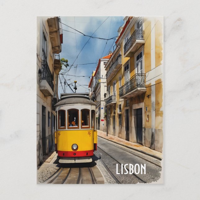 Vattenfärgskonst i Lissabon Vykort (Framsida)