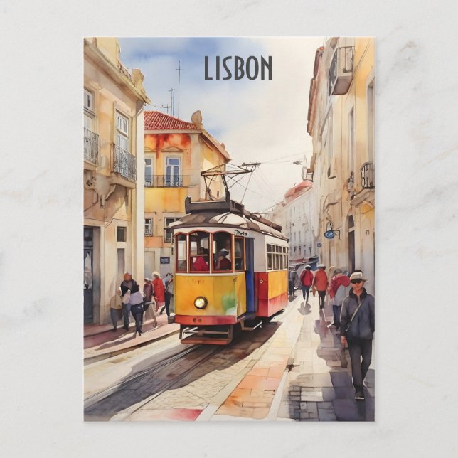 Vattenfärgskonst i Lissabon Vykort (Framsida)