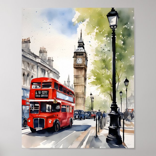 Vattenfärgskonst i London Poster (Framsidan)