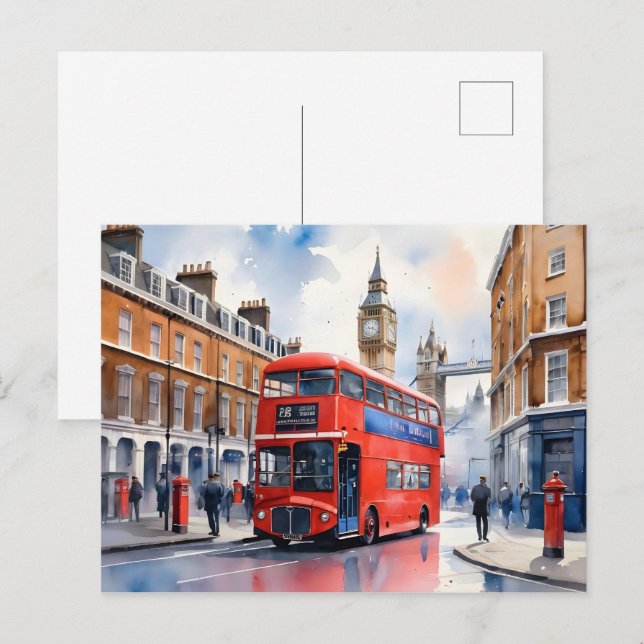 Vattenfärgskonst i London Vykort (Fram/baksida)