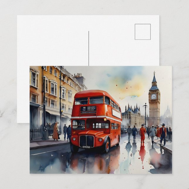 Vattenfärgskonst i London Vykort (Fram/baksida)