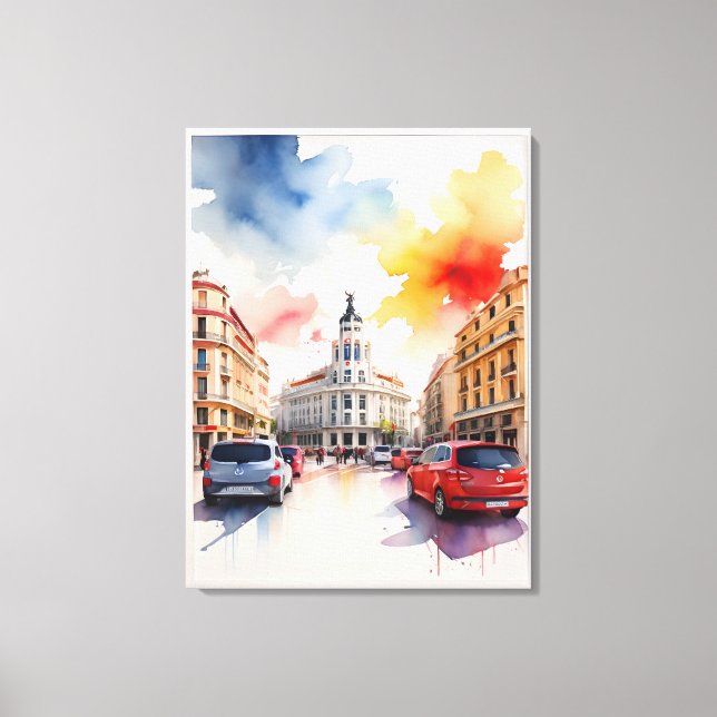 Vattenfärgskonst i Madrid Canvastryck (Framsida)