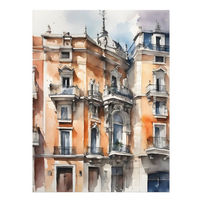 Vattenfärgskonst i Madrid Fototryck (Framsidan)