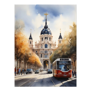 Vattenfärgskonst i Madrid Fototryck