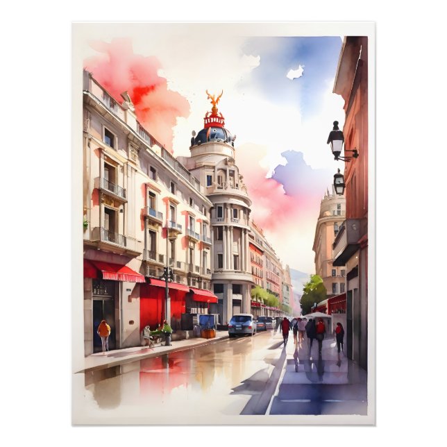 Vattenfärgskonst i Madrid Fototryck (Framsidan)