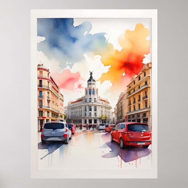 Vattenfärgskonst i Madrid Poster (Framsidan)