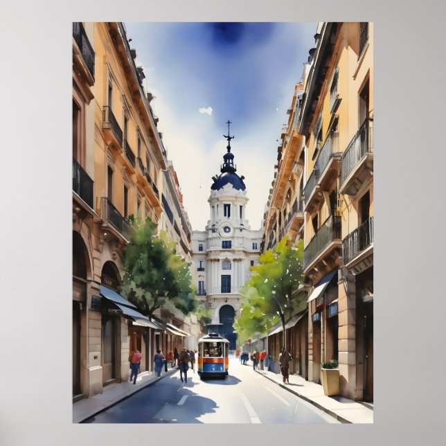 Vattenfärgskonst i Madrid Poster (Framsidan)