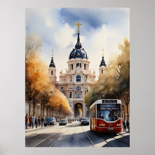 Vattenfärgskonst i Madrid Poster (Framsidan)