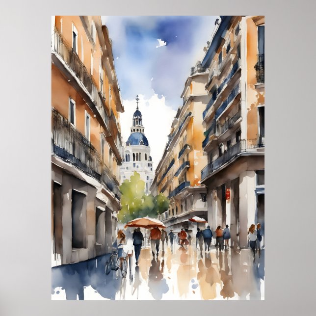 Vattenfärgskonst i Madrid Poster (Framsidan)