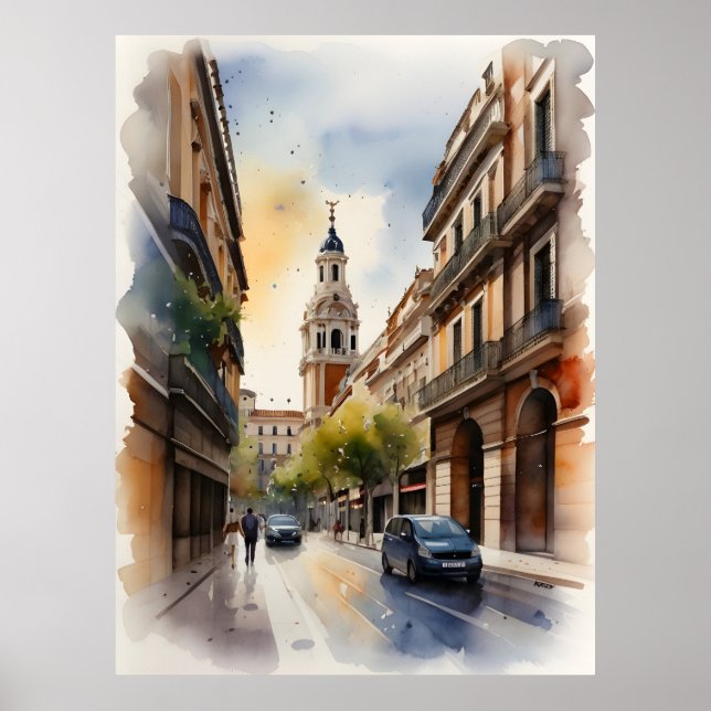 Vattenfärgskonst i Madrid Poster (Framsidan)