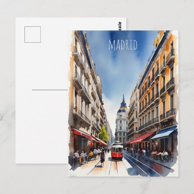 Vattenfärgskonst i Madrid Vykort (Fram/baksida)