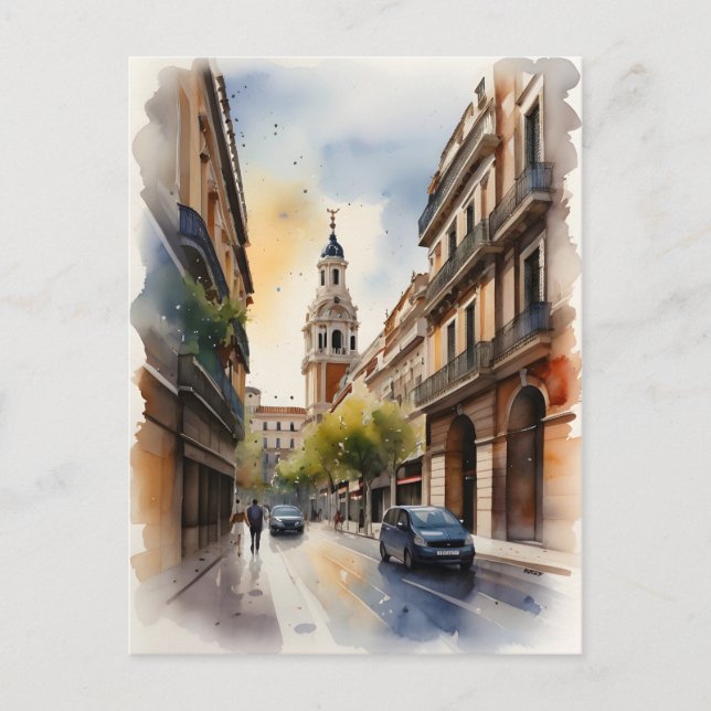 Vattenfärgskonst i Madrid Vykort (Framsida)