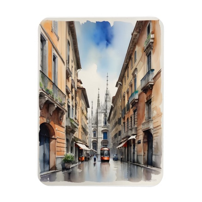 Vattenfärgskonst i Milano Magnet (Vertikal)
