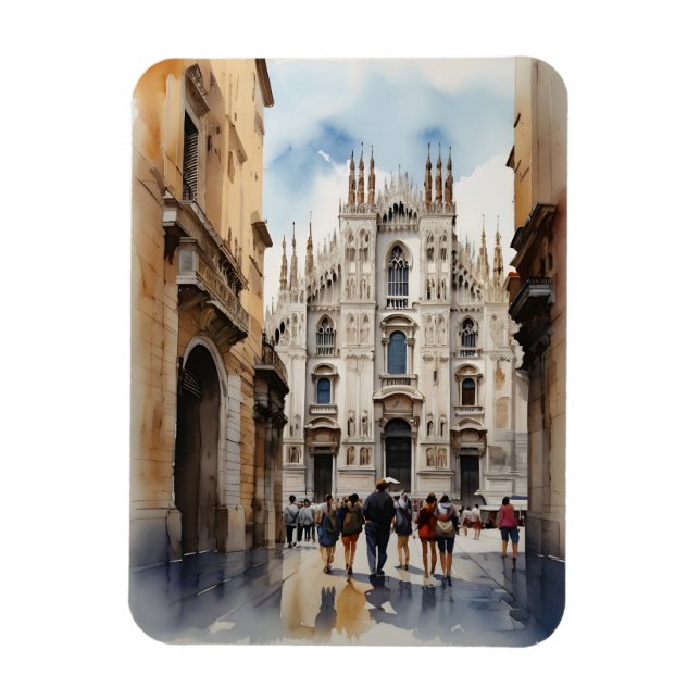Vattenfärgskonst i Milano Magnet (Vertikal)