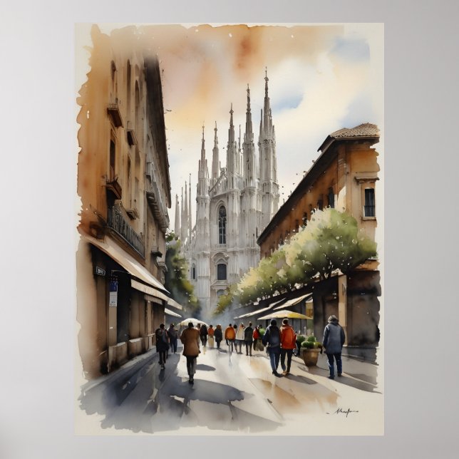 Vattenfärgskonst i Milano Poster (Framsidan)