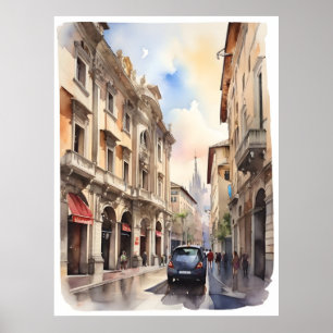 Vattenfärgskonst i Milano Poster