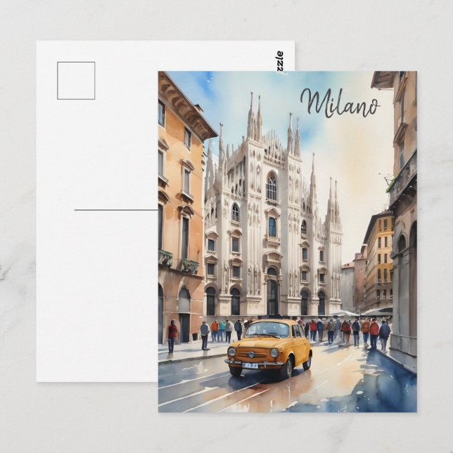 Vattenfärgskonst i Milano Vykort (Fram/baksida)