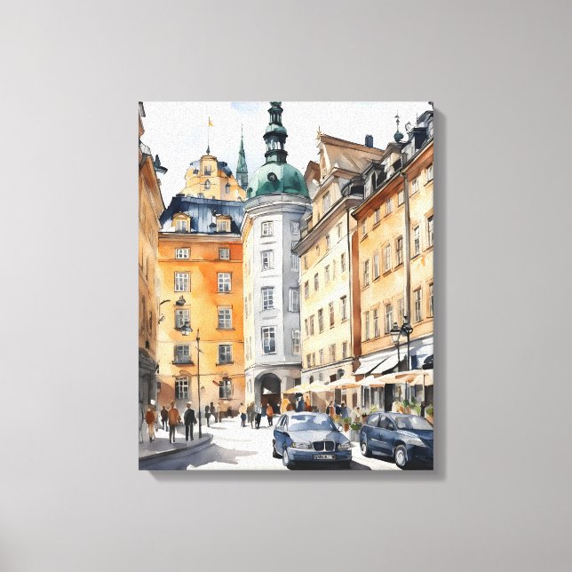 Vattenfärgskonst i Stockholm Canvastryck (Framsida)