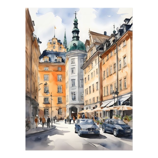 Vattenfärgskonst i Stockholm Fototryck (Framsidan)