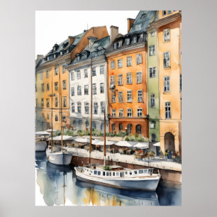 Vattenfärgskonst i Stockholm Poster