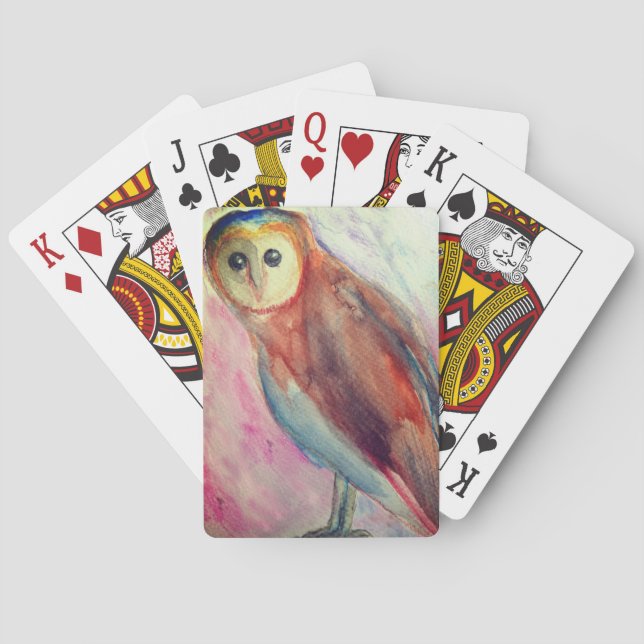Vattenfärgskonst i uggla casinokort (Baksidan)