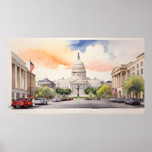 Vattenfärgskonst i Washington DC Poster