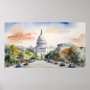 Vattenfärgskonst i Washington DC Poster
