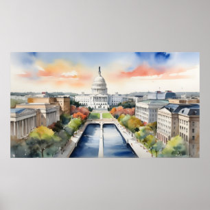 Vattenfärgskonst i Washington DC Poster