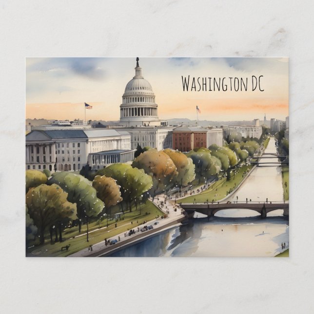 Vattenfärgskonst i Washington DC Vykort (Framsida)